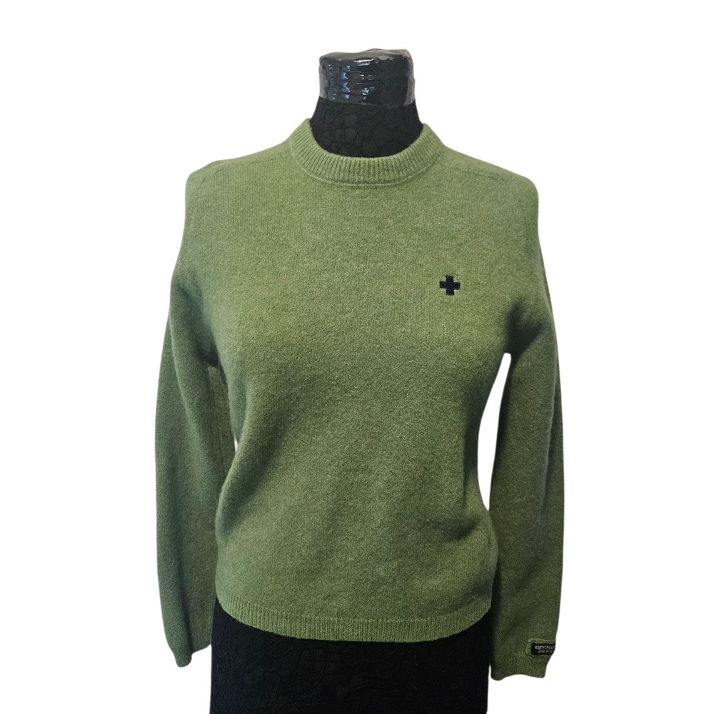 Vintage Abercrombie & Fitch Muscle Fit Sweater Lamb Wool Tight Knit Green Size L